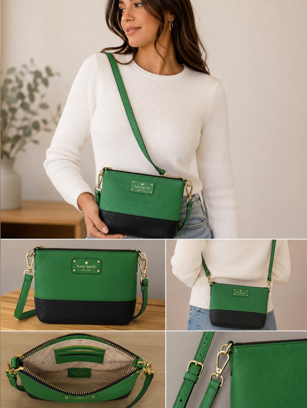 Kate Spade ♠️ Vibrant Green and Black Crossbody Bag